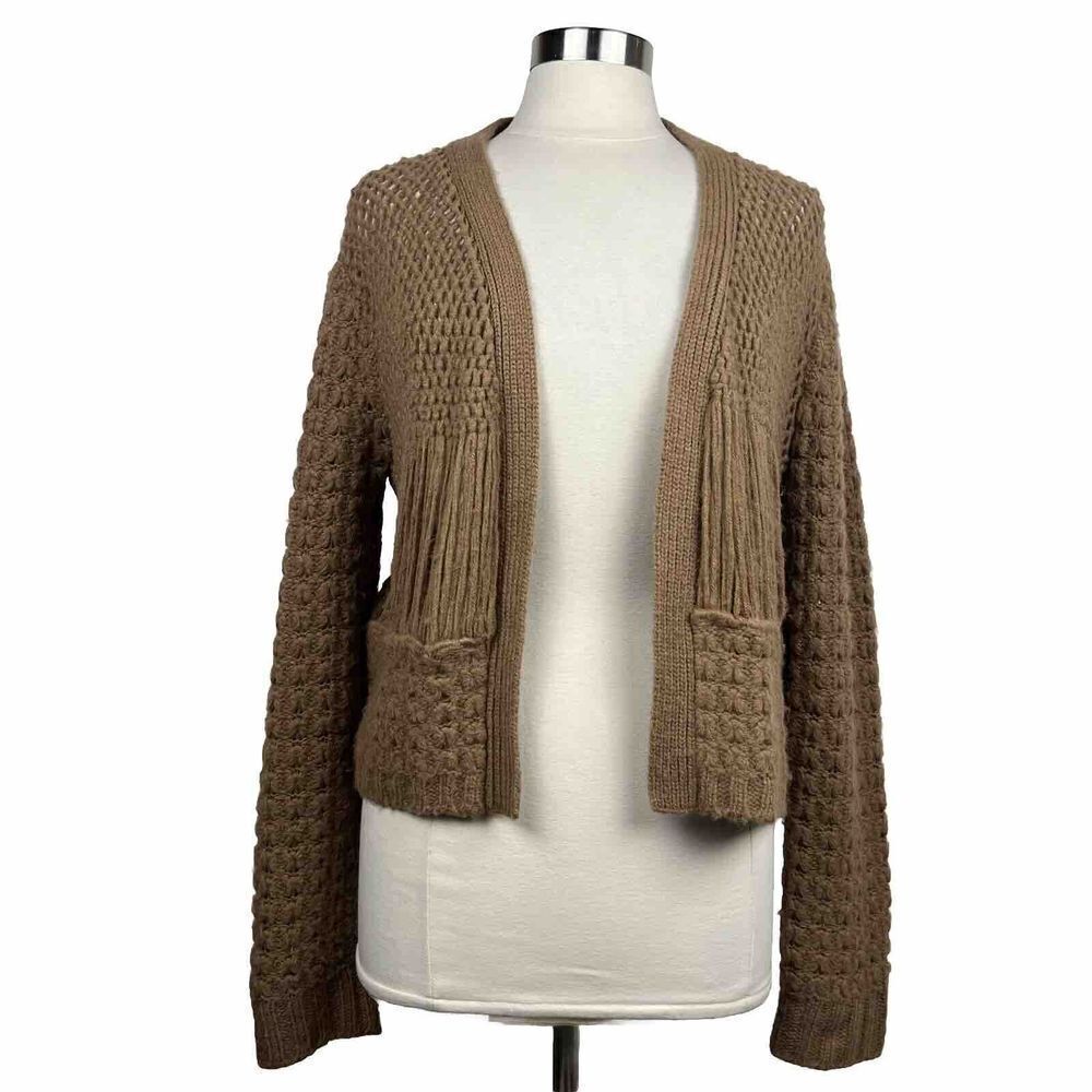 Rachel Comey Cardigan L Womens Tan Baby Alpaca Knit Open Front Short Sweater